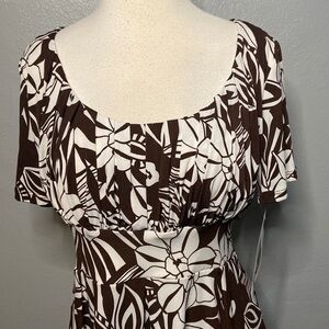 NWT Danny & Nicole Pullover Top Brown White Floral 12 Petite